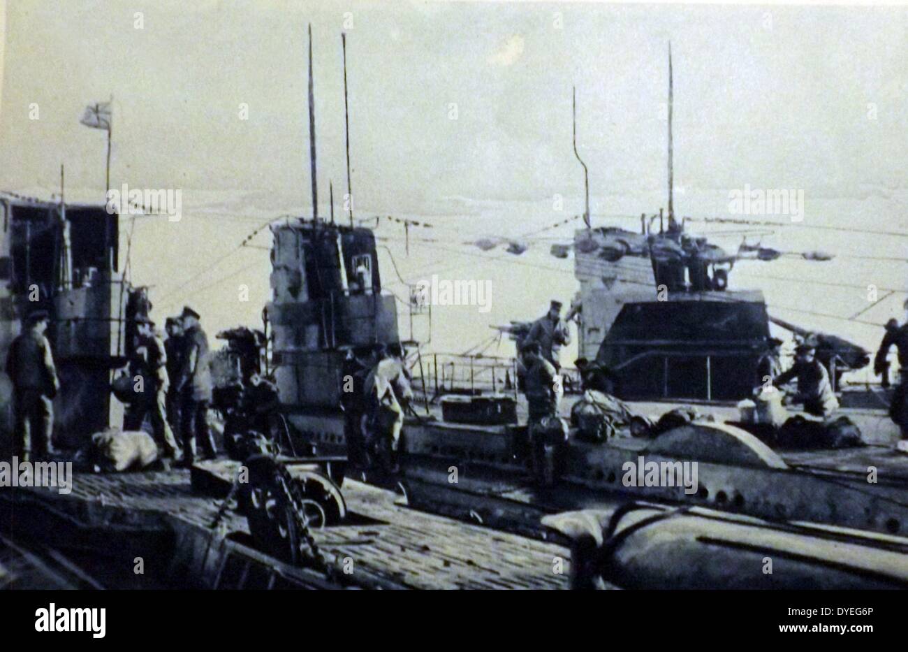 World War I German submarine (UBoat) crews surrender to British