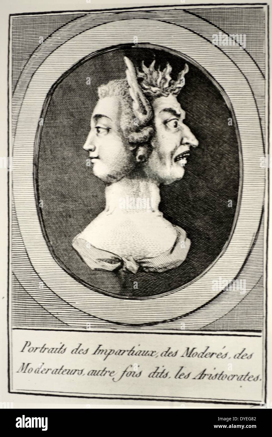 Portraits des Impartiaux, des Modérés, des Modérateurs, autre fois dits les Aristocrates (1789) A french revolutionary illustration showing the two faces of the aristocracy Stock Photo