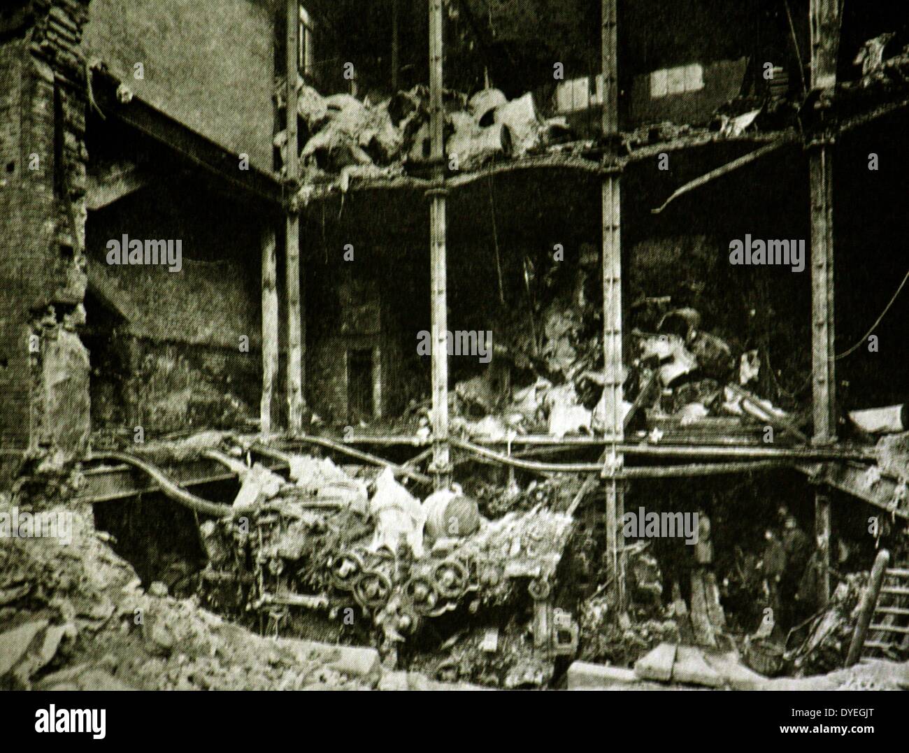 World War 1 - The worst hit of the worst raid. Printing works in Long Acre in central London destroyed by a bomb dropped from a Gotha during the raid of January 28th, 1918, which was the worst raid that London experienced, in that it was the most prolonged. Stock Photo