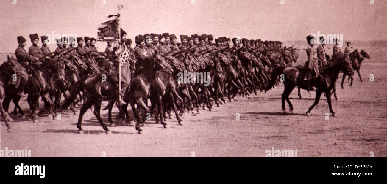 World War 1 - Squadron of Russian Cossacks, each man of which provides his own horse. Stock Photo