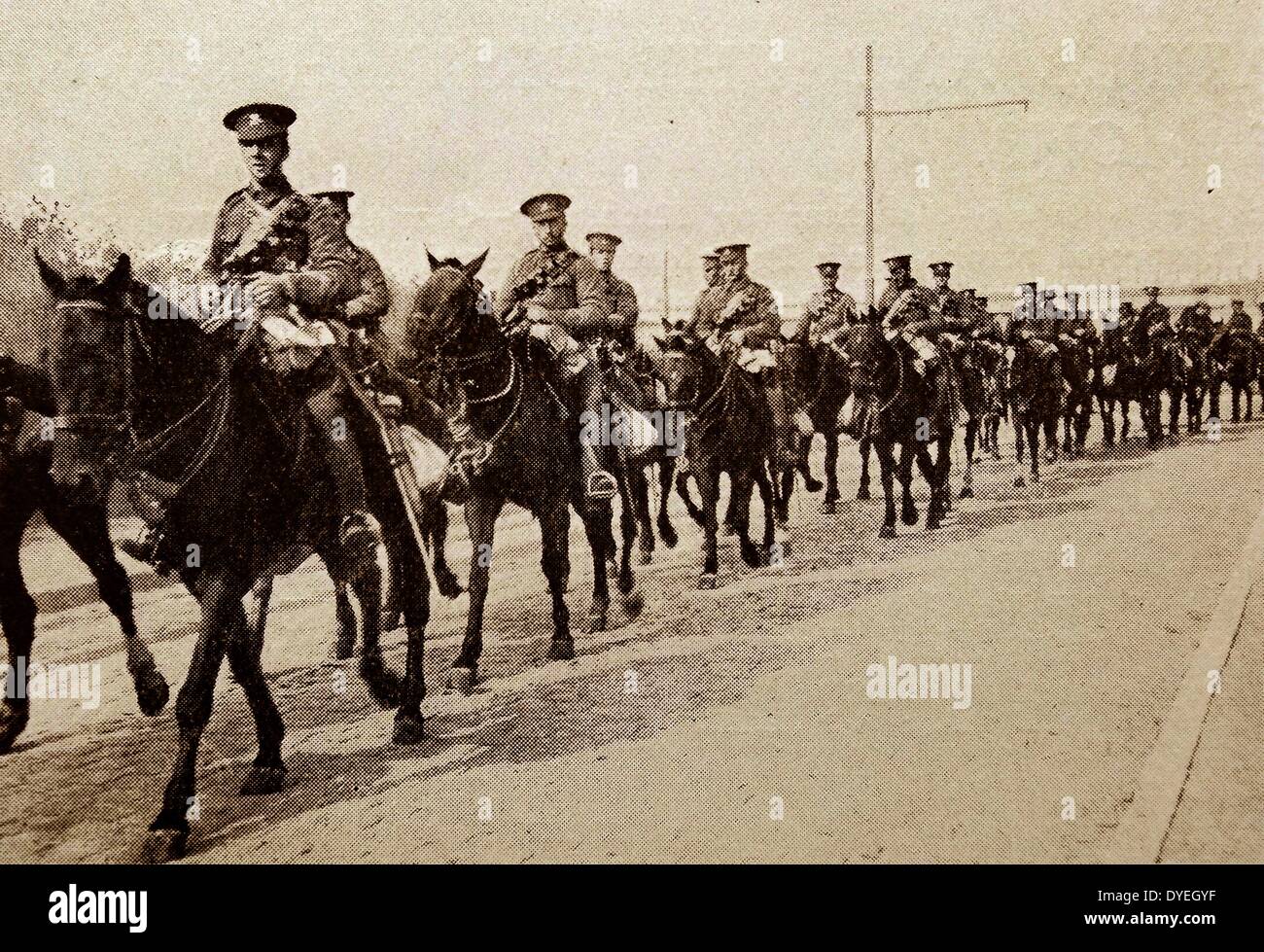 The British Expeditionary Force arrives in Belgium ahead of the battle of the Mons. The Battle of Mons was the first major action of the British Expeditionary Force (BEF) in the First World War. August 1914 Stock Photo