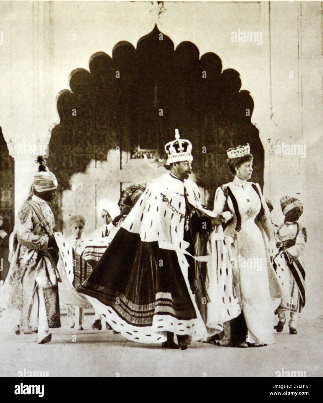 The Delhi Durbar (Hindi: meaning 'Court of Delhi', was a mass assembly At Coronation Park, Delhi, India to mark the coronation of a King and Queen of the United Kingdom. Also known as the Imperial Durbar, it was held three times, in 1877, 1903 and 1911, at the height of the British Empire. King-Emperor and Queen-Empress at Delhi, 1911. Stock Photo