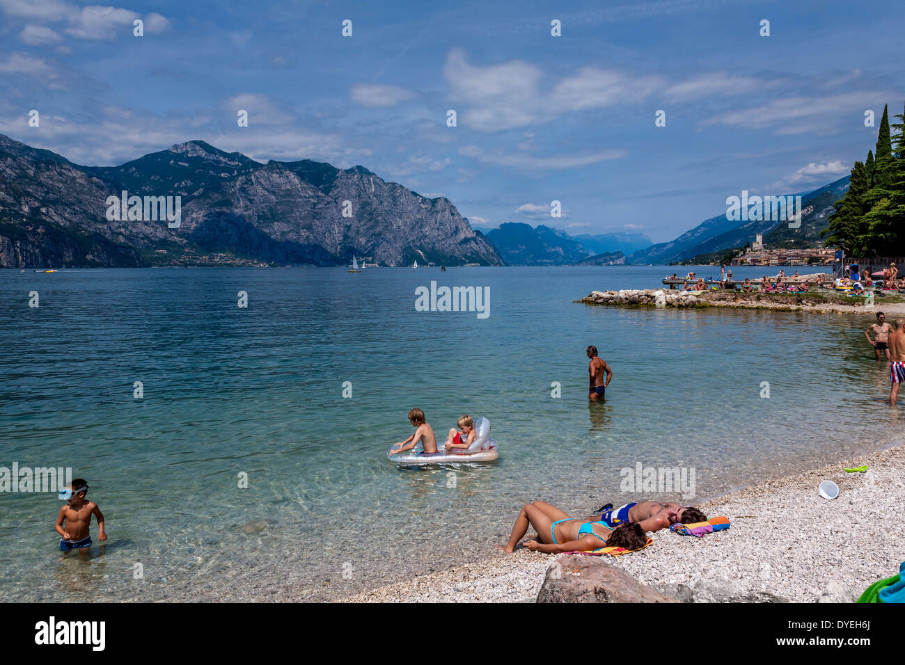 Beach near Malcesine, Lake Garda, Veneto, Italy Stock Photo