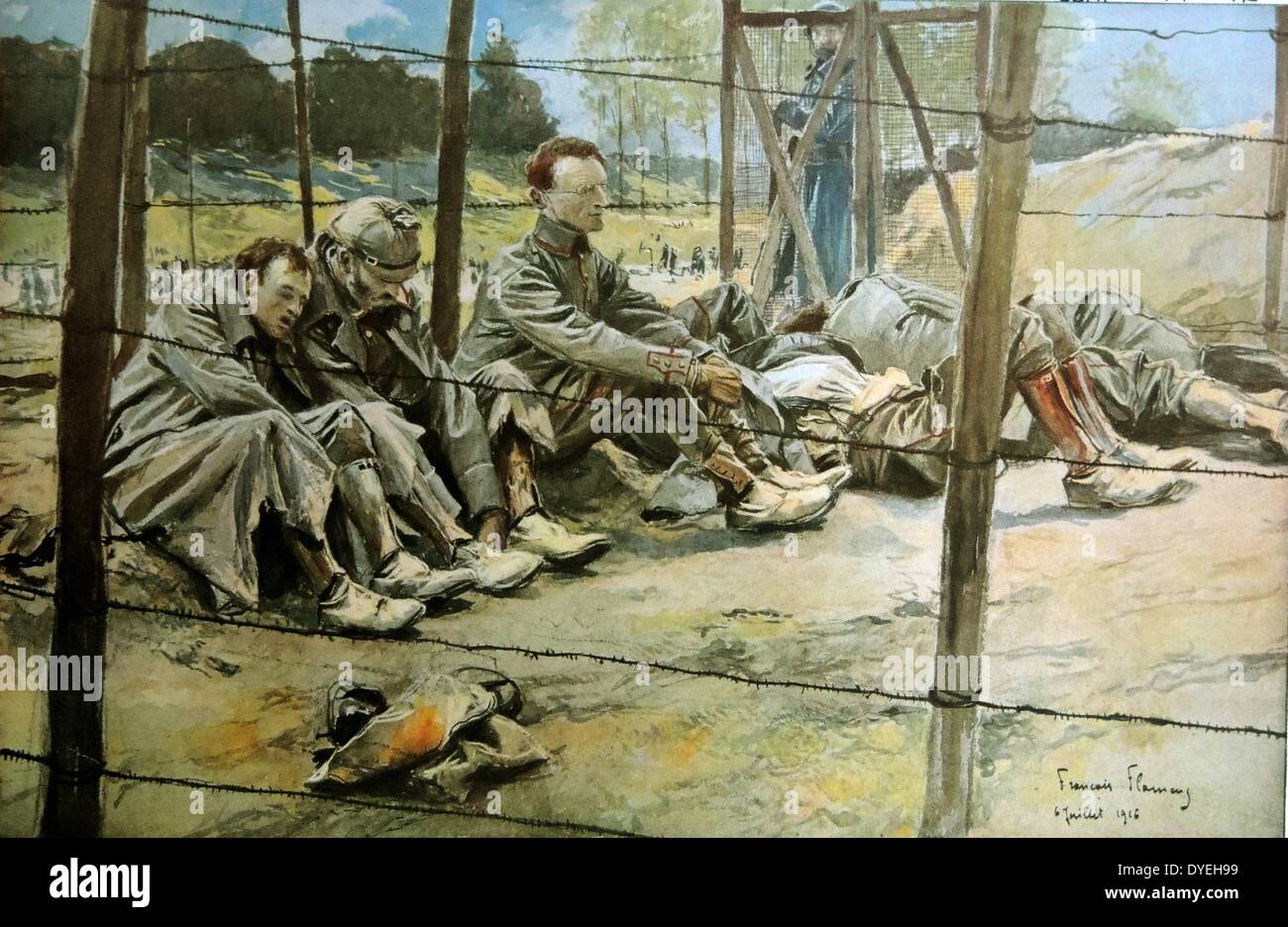 World War 1 - German officers, as prisoners of war in a French prison camp after the Battle of the Somme. Painting by Francois Flameng 1916. Stock Photo