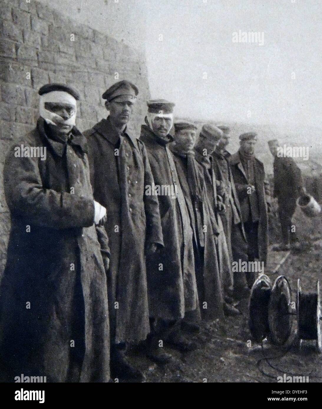 World War I - german wounded soldiers during the 1916 Second Battle of Verdun offensive. Stock Photo