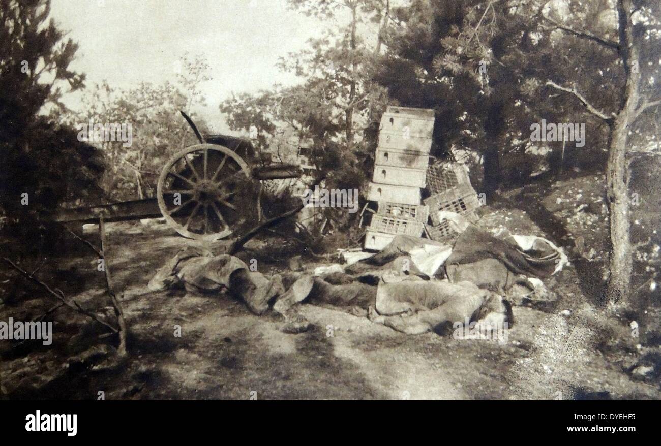 World War I - german artillery destroyed during the 1916 Second Battle of Verdun offensive. Stock Photo