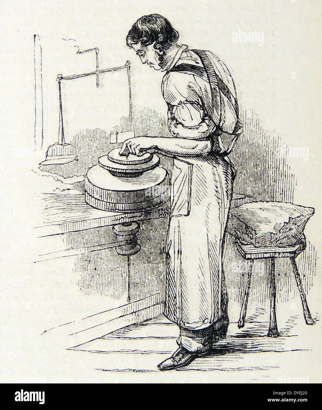 Making dinner plates, The Potteries, Staffordshire, England. Engraving, London, c1851. Stock Photo