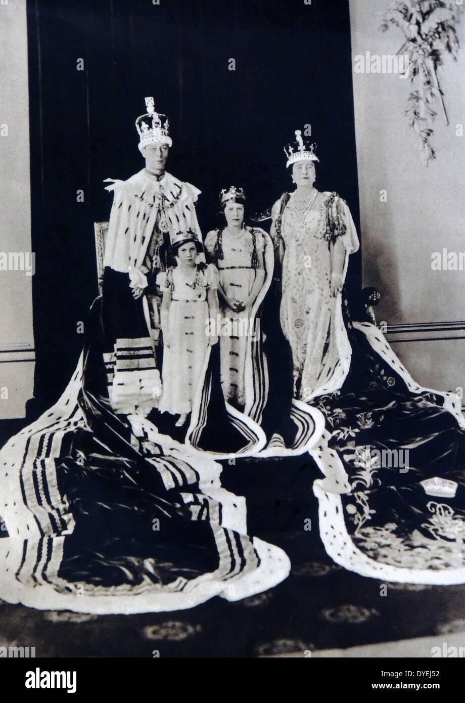 The Coronation of King George VI and Queen Elizabeth - and the two princesses in Coronation Robes, 12th May 1937. Stock Photo