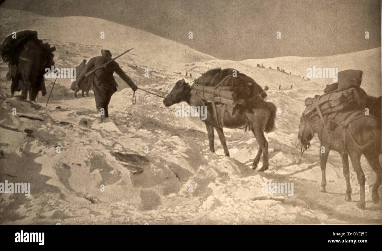World War 1 - The winter season - The French and Italian positions have more than 2 meters of snow above sea level between Monastir and Lake Prespa. 1916 Stock Photo