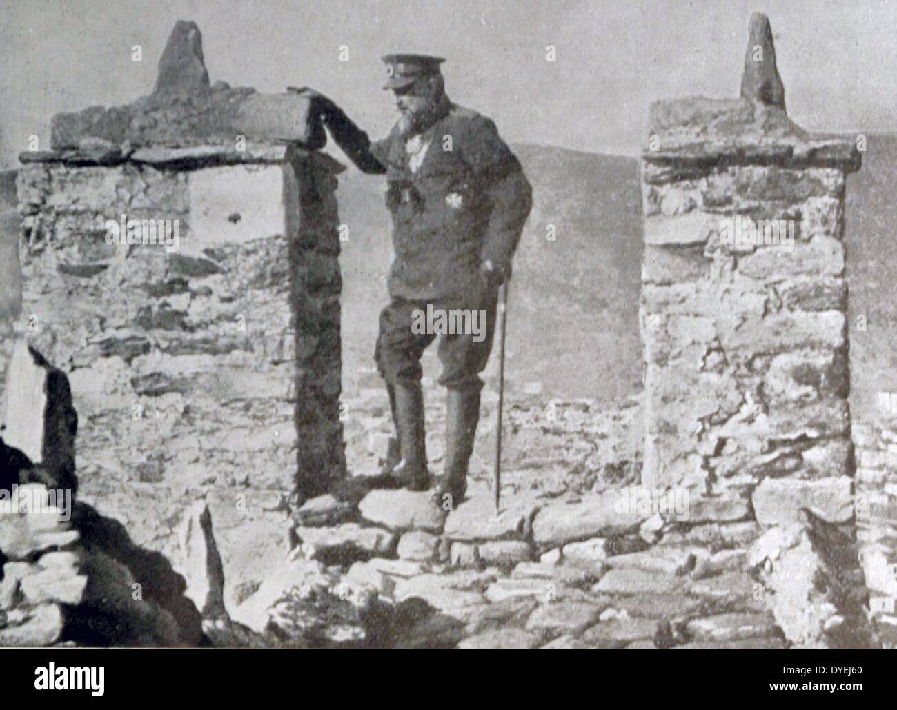 World War 1 - Tsar of the Bulgarians in December 1912 on the ruins of the fortress of Cavalla. World War I - Ferdinand I (26 February 1861 – 10 September 1948), On 5 October 1908 (celebrated on 22 September), Ferdinand proclaimed Bulgaria's de jure independence from the Ottoman Empire (though the country had been basically independent since 1878). He also elevated Bulgaria to the status of a kingdom, and proclaimed himself tsar, or king Stock Photo