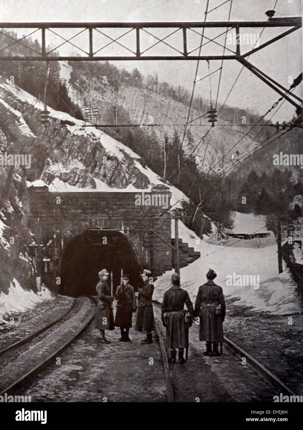 World War 1 - First aspects of the state of war between gernay and the uSA 1917. Railways and tunnels are guareded against sabotage Stock Photo