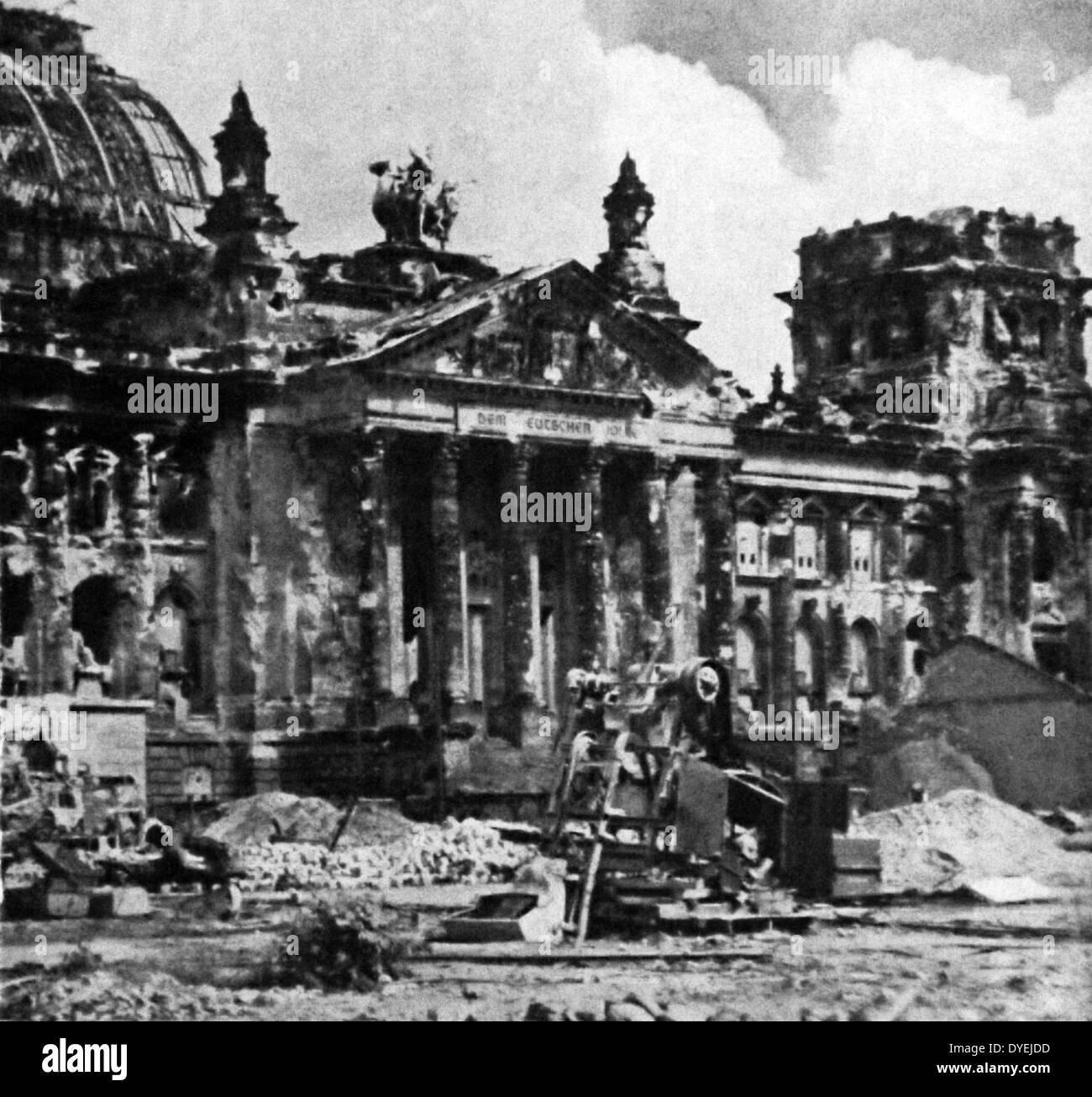 The ruins of the Reichstag after allied and Soviet forces entered Berlin, germany in May 1945 Stock Photo