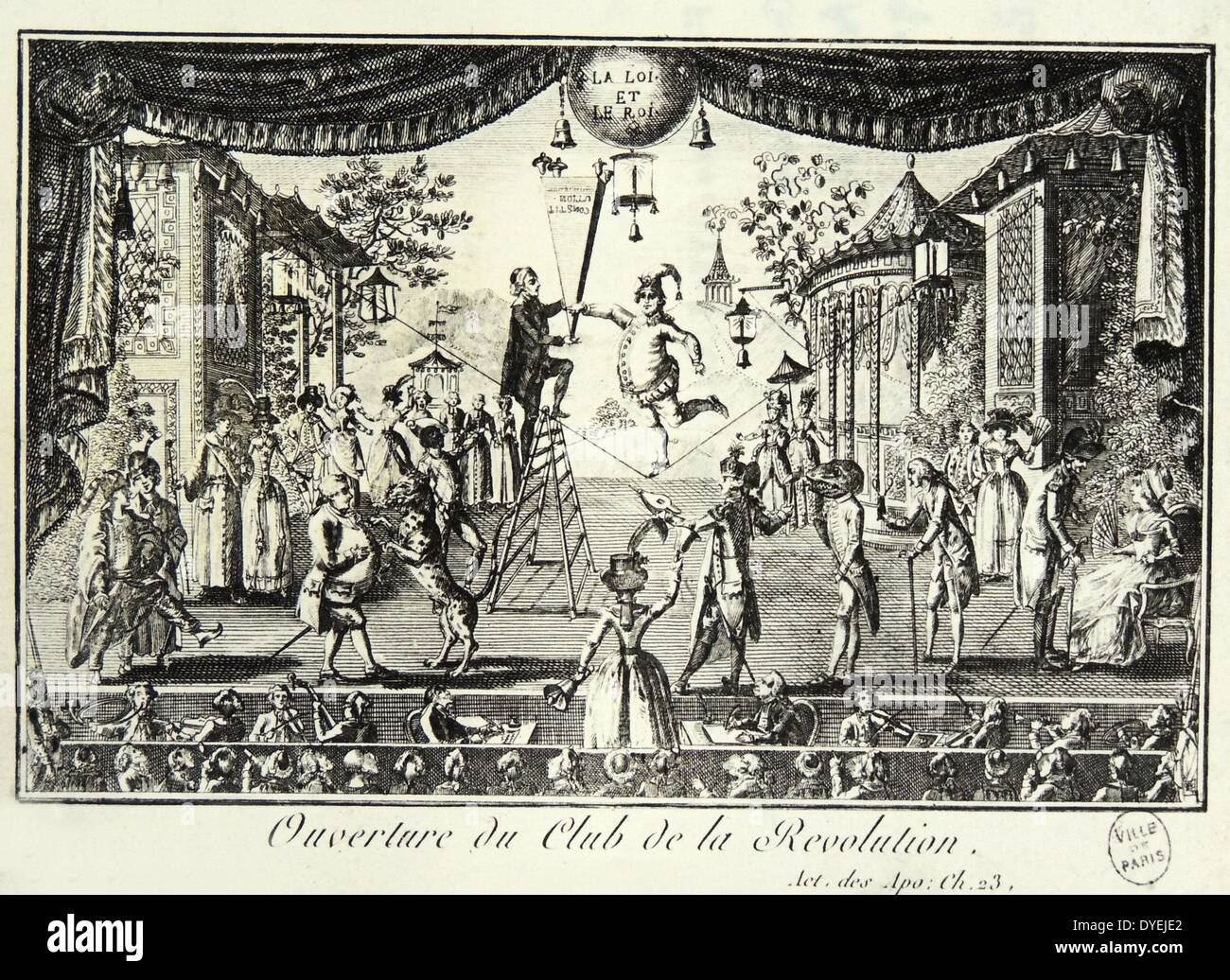 Ouverture du Club de la Révolution depicted in a cartoon illustration of the French revolution period 1789 Stock Photo