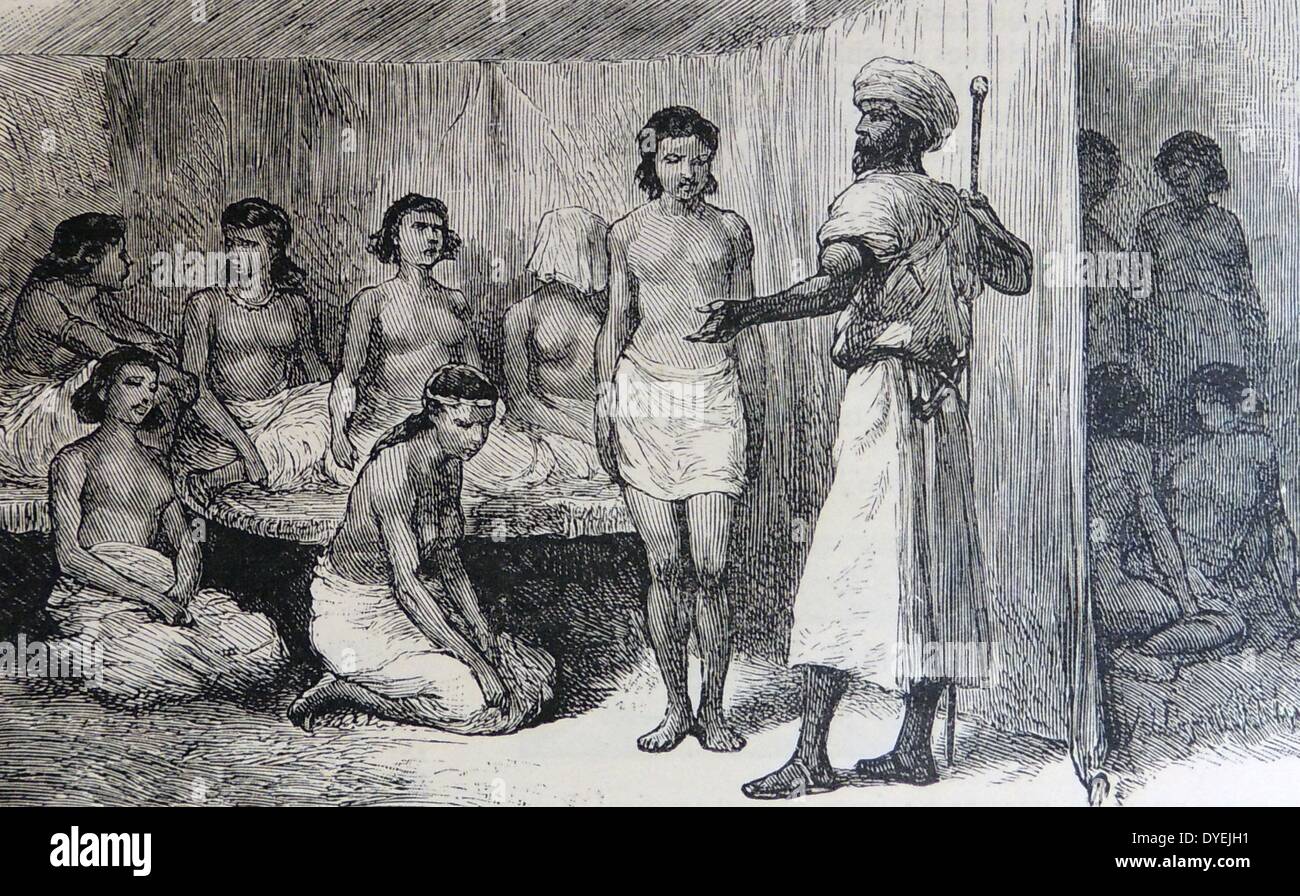 Abyssinian women being sold into slavery in the Sudan. Engraving, ondon, 1884 Stock Photo