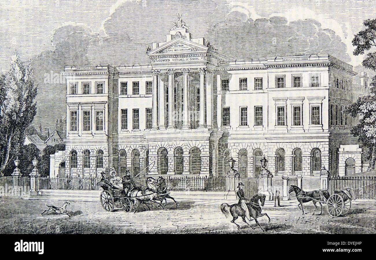 Licensed Victuallers' New School, Kennington Lane, London, a charity school founded by the Society of Licensed Victuallers. Engraving, London, 1836. Stock Photo