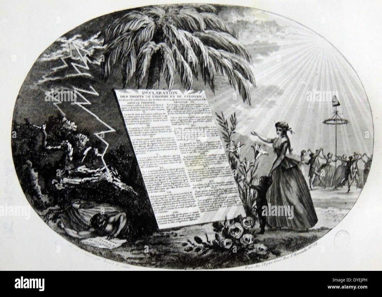 Engraving of 1789 showing the declaration of the 'Rights of Man' Stock Photo