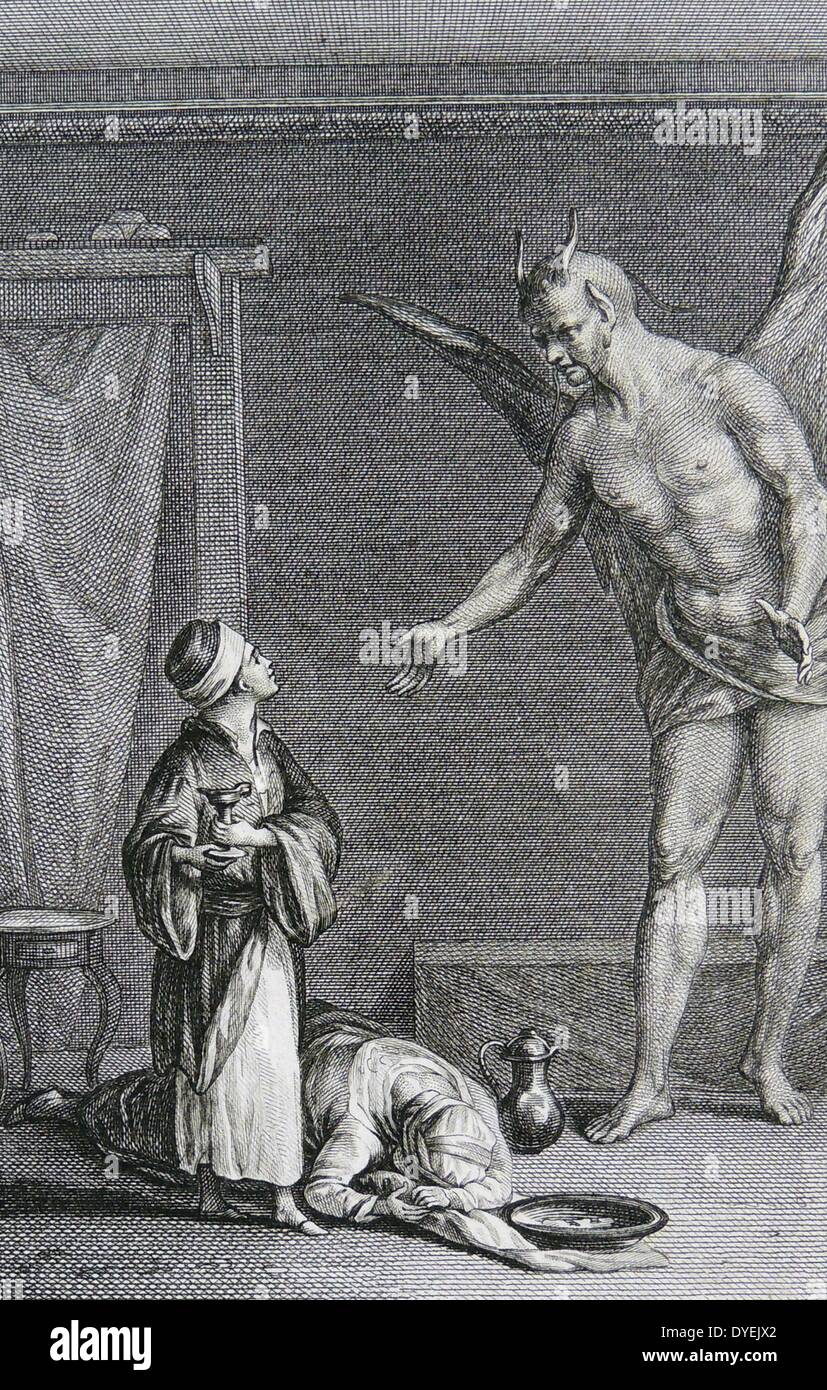 Aladdin visited by the Genie of the Lamp. From a French edition of ''Arabian Nights'' illustrated by Clement  Pierre Marillier (1740-18098) Stock Photo