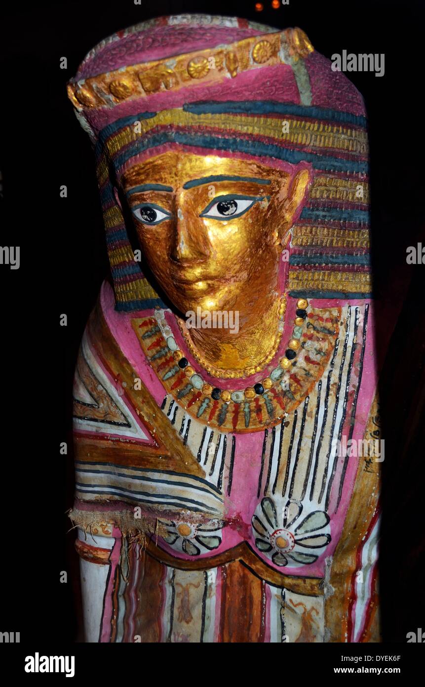 Painted and Gilded Mummy Case of Taminis, Daughter of Spemminis 18th Dynasty. Stock Photo