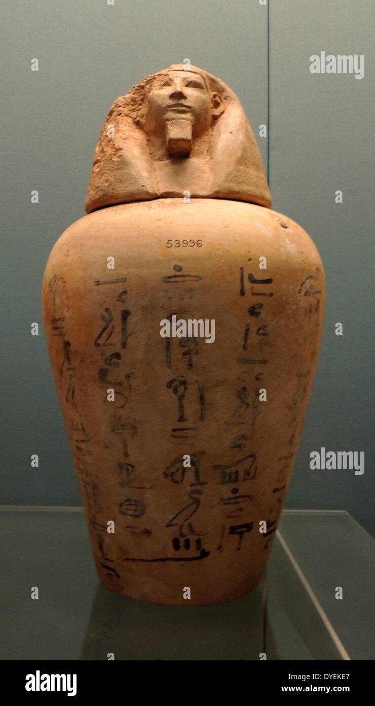 Canopic Jar with Cursive Hieroglyphic Text 1500 B.C. Stock Photo