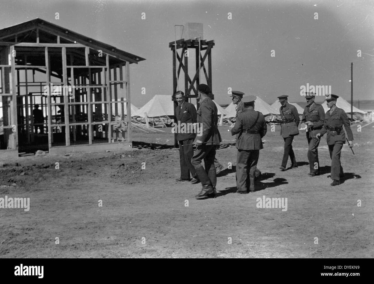 Arrival in Palestine of Mr. Anthony Eden (British Foreign Secretary). Mr. Eden & officers walking through Australian camp in S. Palestine. 1942 Stock Photo