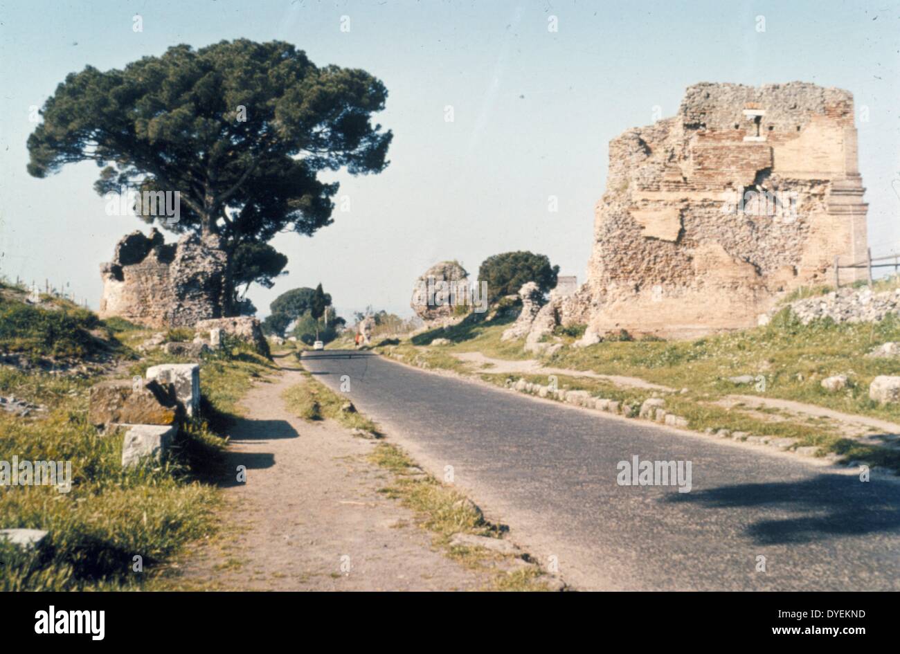 Rome; The Appian Way now resurfaced as a modern highway, between 1950 and 1960 Stock Photo