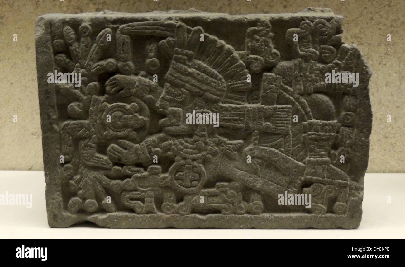 Fragment of a stone box (tepetlacalli) 1521 A.D. Aztec Stock Photo