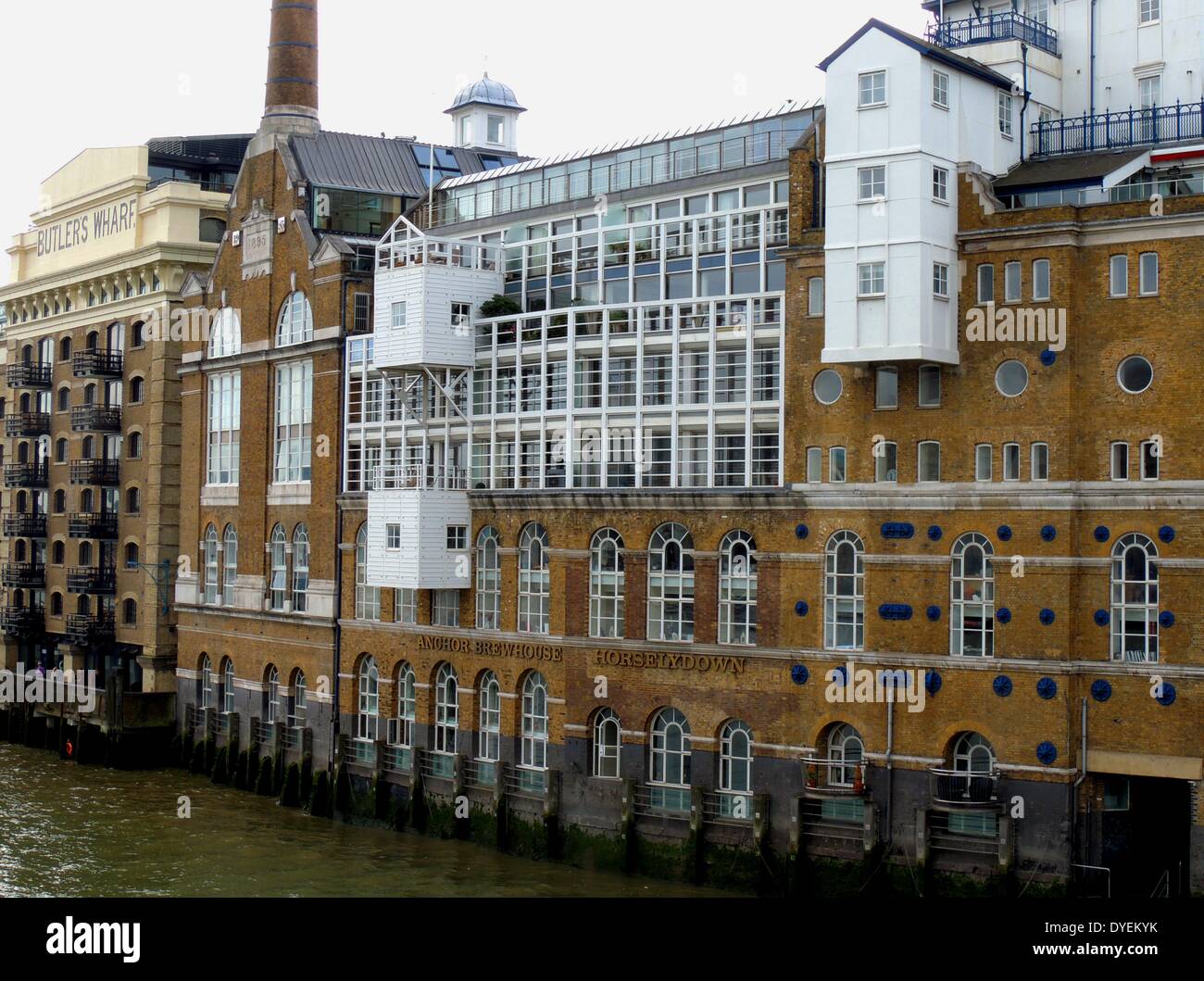 View of Butler's Wharf 2013. Historic building on the south bank of the River Thames. Renovated into housing and restaurants Stock Photo