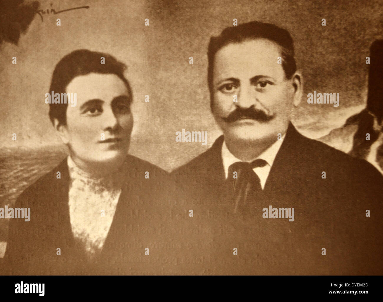 The parents of Italian Fascist leader Benito Mussolini. His father Alessandro Mussolini was a blacksmith and a socialist, his mother Rosa Mussolini was a devoutly Catholic schoolteacher. Stock Photo