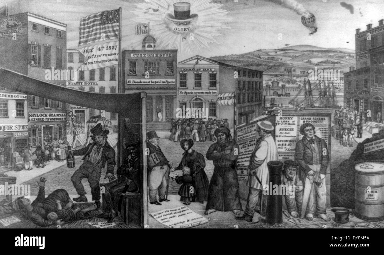 A commentary by The Times on the depressed state of the American economy, particularly in New York, during the financial panic of 1837. Stock Photo