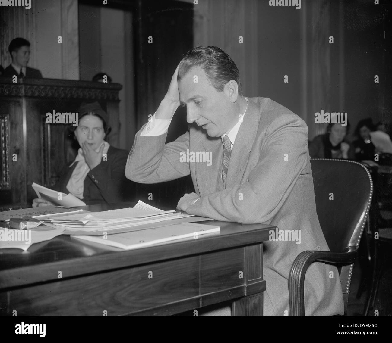 Washington, D.C., Mar. 17. Corrington Gill, Asst. WPA Administrator told the Senate Committee on relief today that 3,500,000 families are facing serious deprivation. 1938. Stock Photo