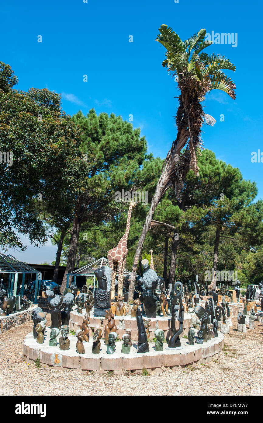 Zimbabwean stone sculptures displayed outdoors, Cape Peninsula, South Africa Stock Photo