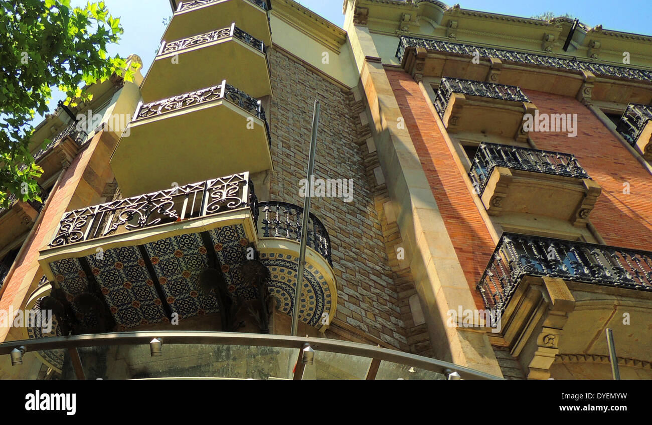 Balcony with glazed tiles, Barcelona, Spain Stock Photo