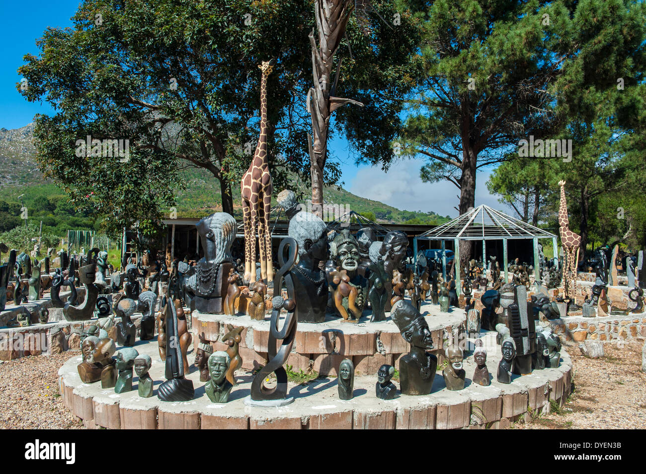 Zimbabwean stone sculptures displayed outdoors, Cape Peninsula, South Africa Stock Photo