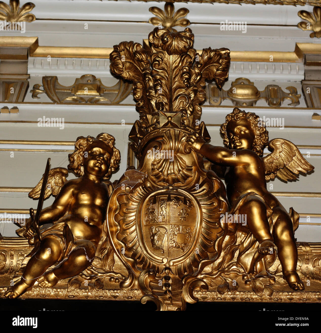 Baroque picture frame (detail). Gilded frame for a painting in Warwick Castle. Circa 1750 Stock Photo