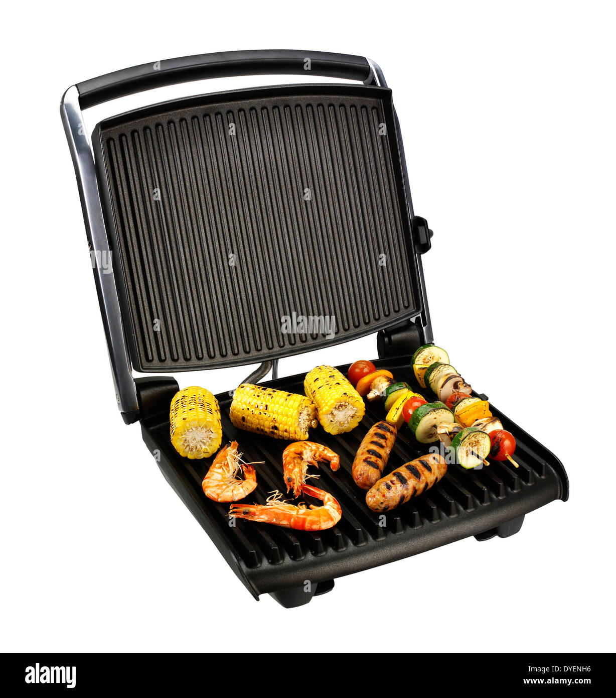 https://c8.alamy.com/comp/DYENH6/a-breville-grilling-machine-with-a-selection-of-bbq-food-on-prawns-DYENH6.jpg