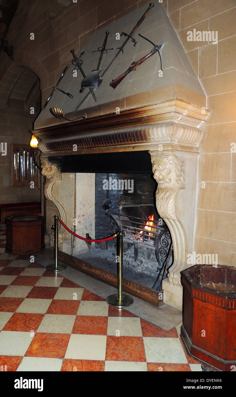 Jacobean or early 18th century fireplace at Warwick Castle Stock Photo