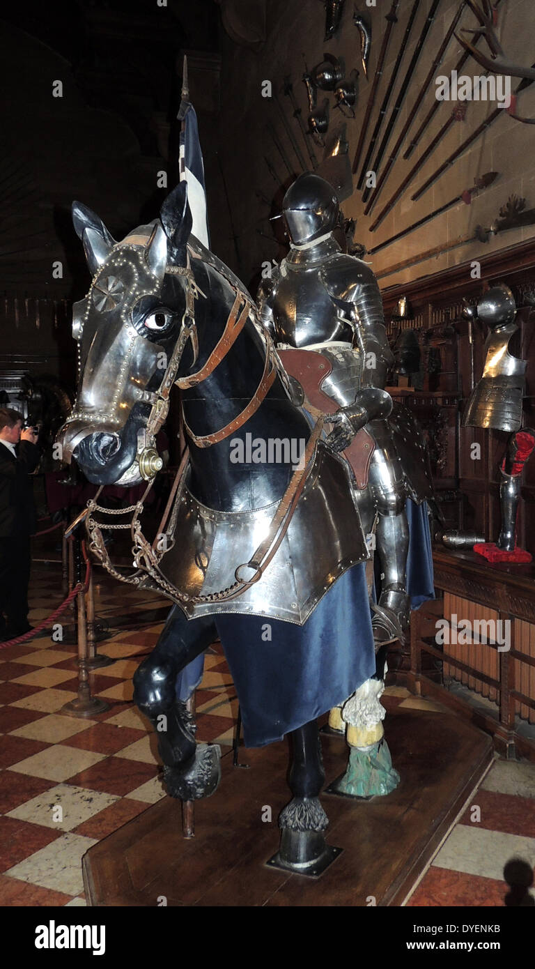 12th -13th Century jousting armour for horse and horseman. English Warwick castle Stock Photo