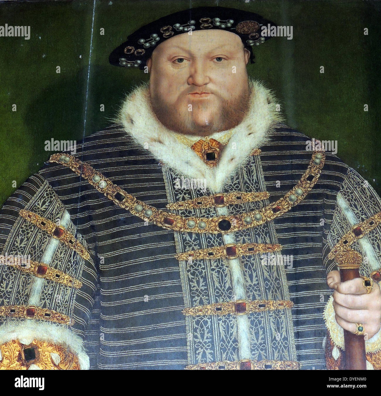 Henry VIII (28 June 1491 – 28 January 1547) was king of England from 21 April 1509 until his death. He was lord, and later king, of Ireland. studio of Hans Holbein, Warwick castle Stock Photo