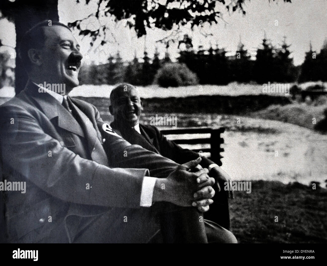 Adolf Hitler 1889-1945. relaxing at a country retreat. German politician and the leader of the Nazi Party driving a car. He was chancellor of Germany from 1933 to 1945 and dictator of Nazi Germany from 1934 to 1945. Stock Photo