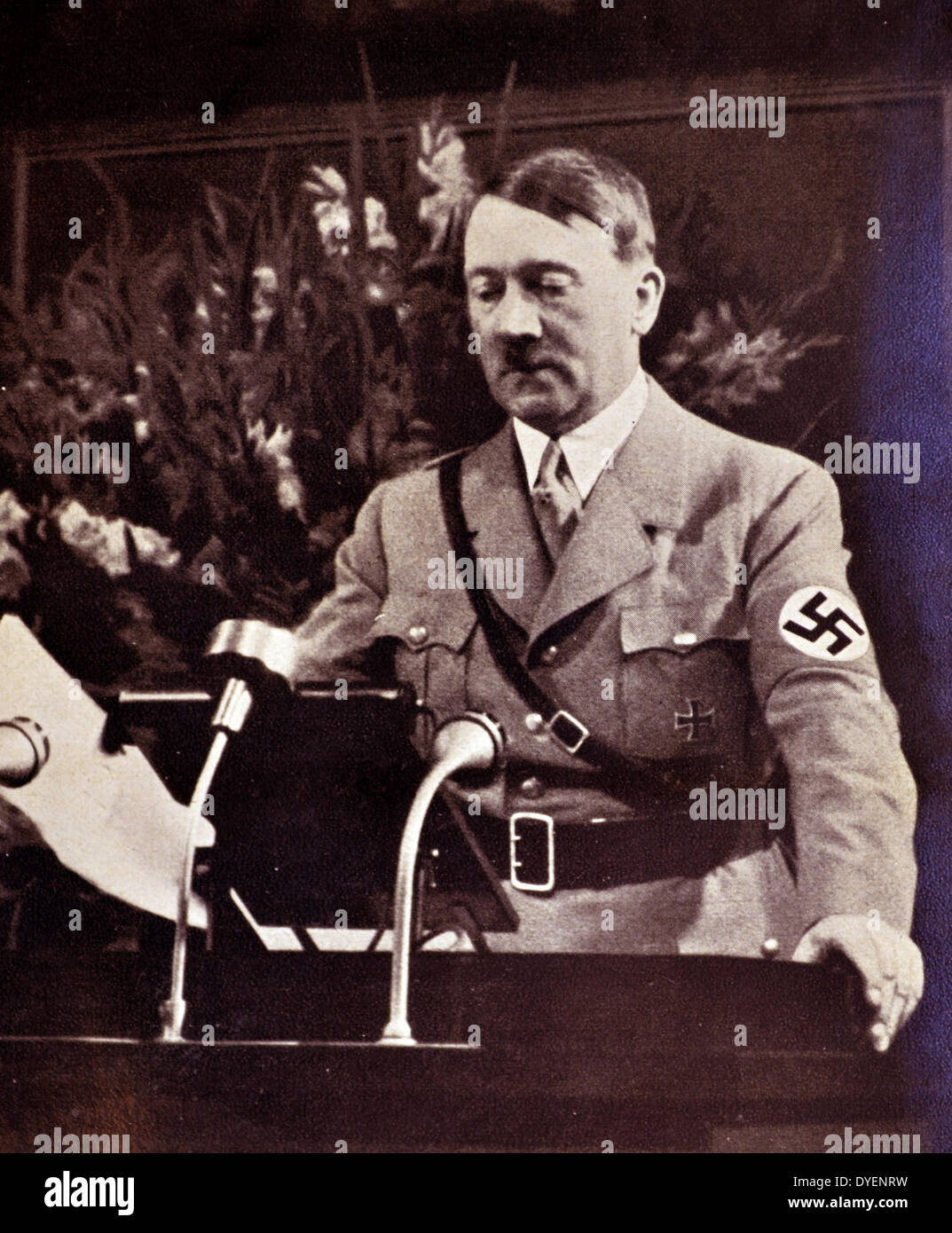 Adolf Hitler 1889-1945. addresses a rally 1936. German politician and the leader of the Nazi Party. He was chancellor of Germany from 1933 to 1945 and dictator of Nazi Germany from 1934 to 1945. Stock Photo