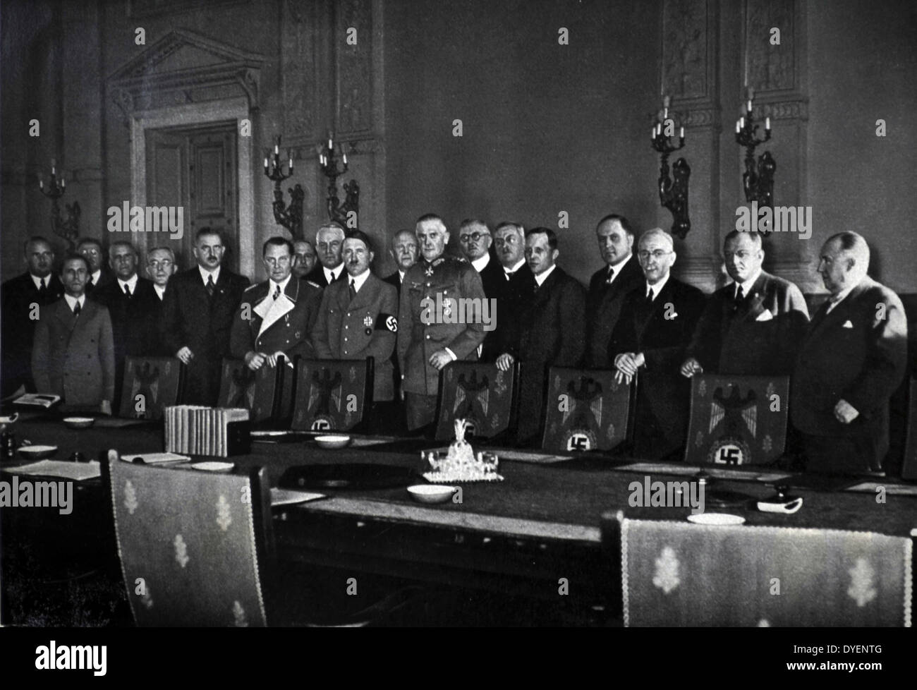 Adolf Hitler with his cabinet 1934 in Berlin with Hermann Goering and Josef Goebbels Stock Photo