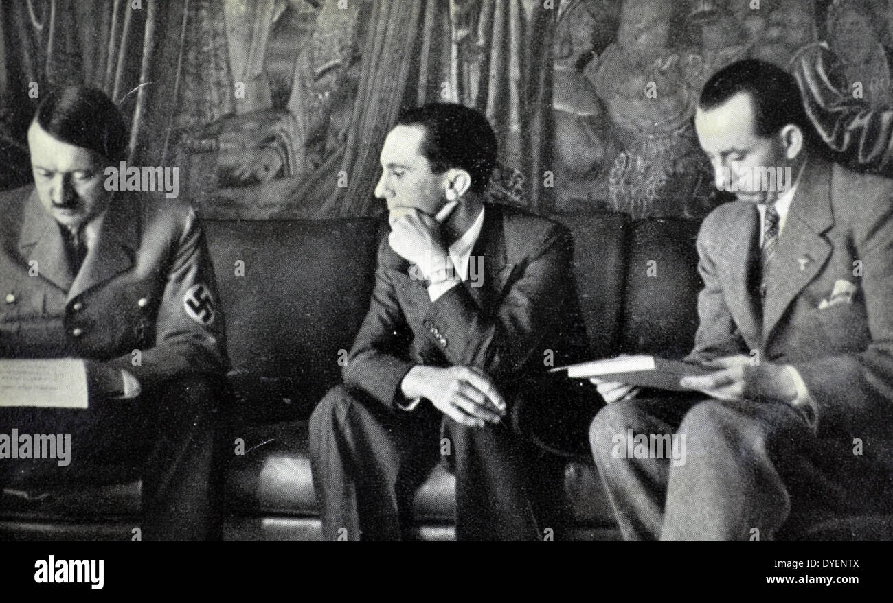 Adolf Hitler with Josef Goebbels and  Otto Dietrich, the Third Reich's Press Chief Stock Photo