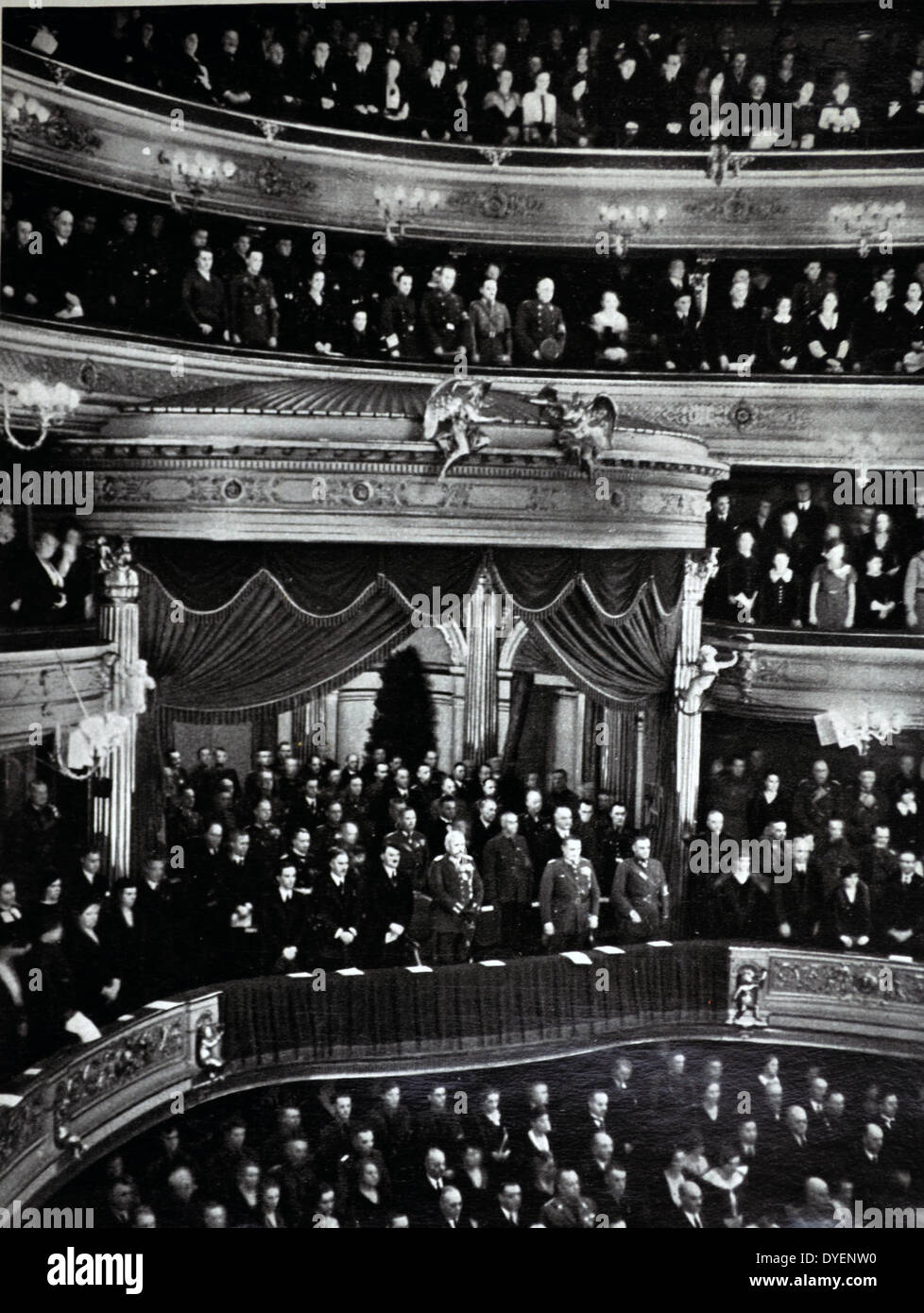 Adolf Hitler with Josef Goebbels, Franz Von Papen and President Hindenburg at the Berlin Opera Stock Photo