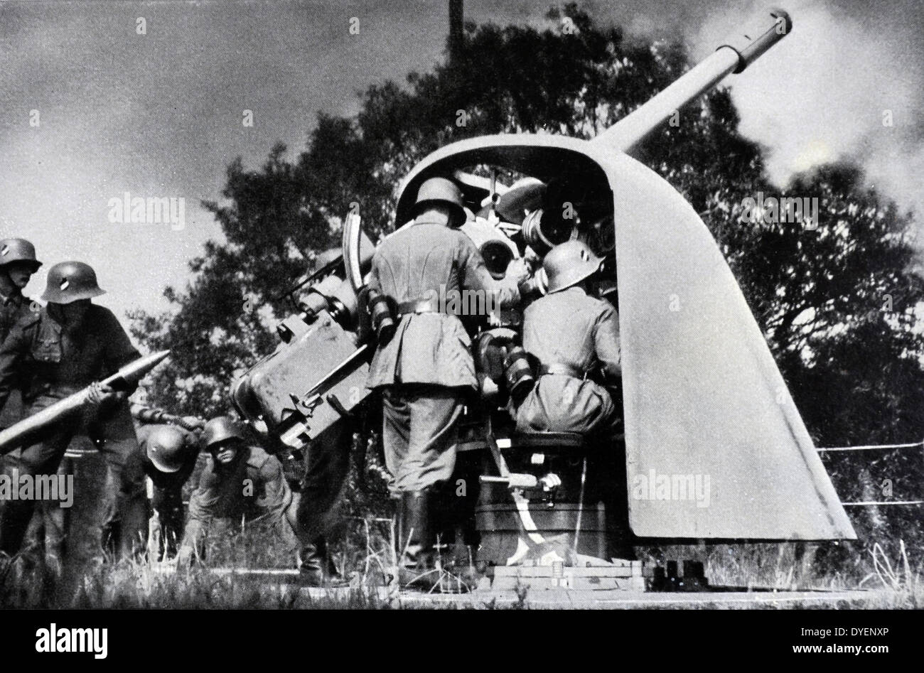 German army soldiers at an anti aircraft coastal artillery position Stock Photo