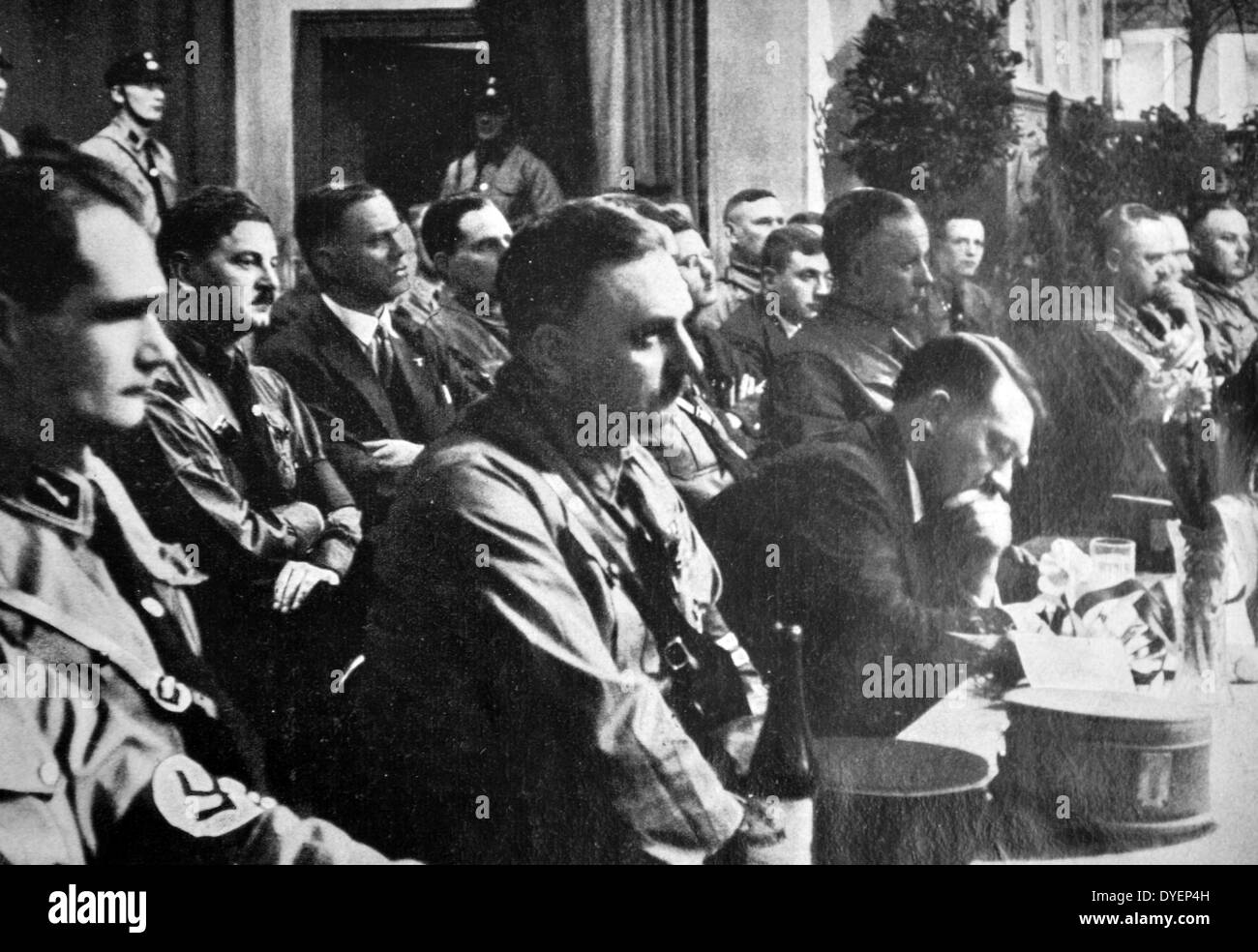 Adolf Hitler 1889-1945. German politician and the leader of Nazi Party with senior Nazis including Hess, Rust and Schreck 1928 Stock Photo