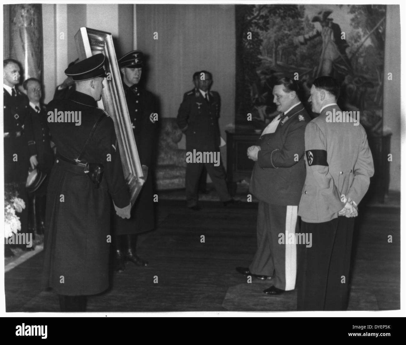 Adolf Hitler presenting Nazi Party senior figure, Hermann Goering a painting. Stock Photo