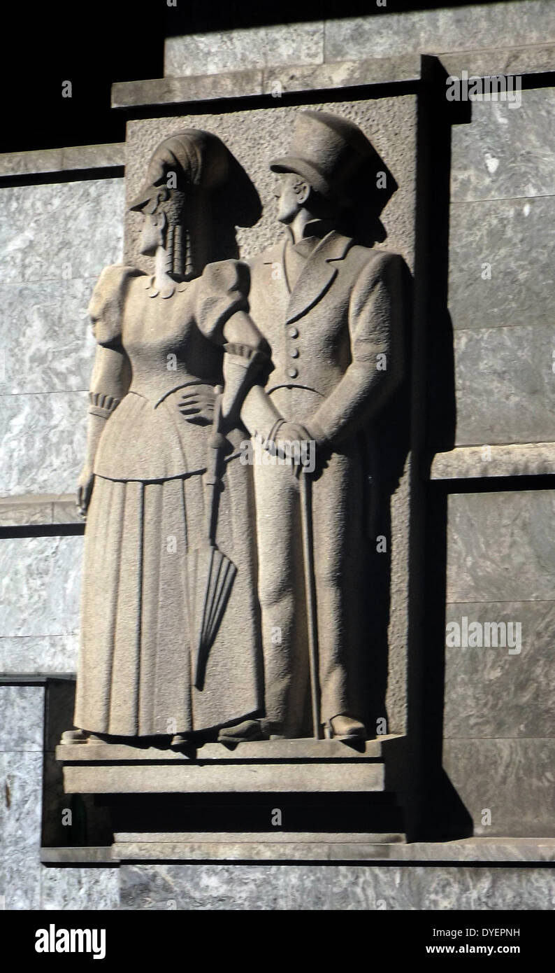 Sculpture by Pale Storm on the exterior of Oslo City Hall, Oslo, Norway Stock Photo