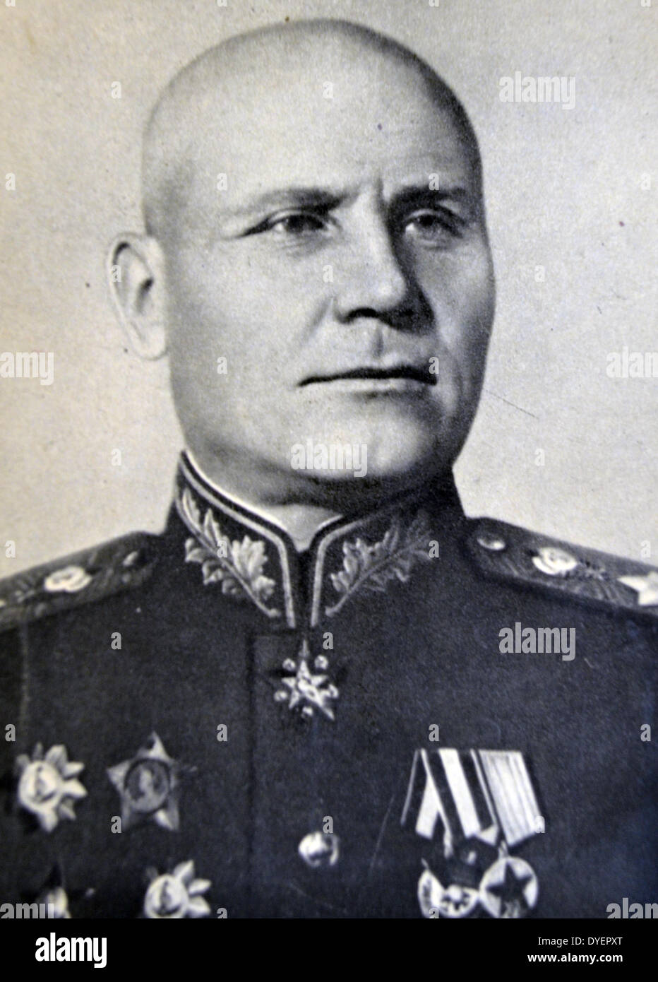 Ivan Stepanovich Konev (1897 – 21 May 1973), Soviet military commander, who led Red Army forces on the Eastern Front during World War II, retook much of Eastern Europe from occupation by the Axis Powers, and helped in the capture of Germany's capital, Berlin.  In 1956, as the Commander of Warsaw Pact forces, Konev led the suppression of the Hungarian Revolution by Soviet armoured divisions. Stock Photo