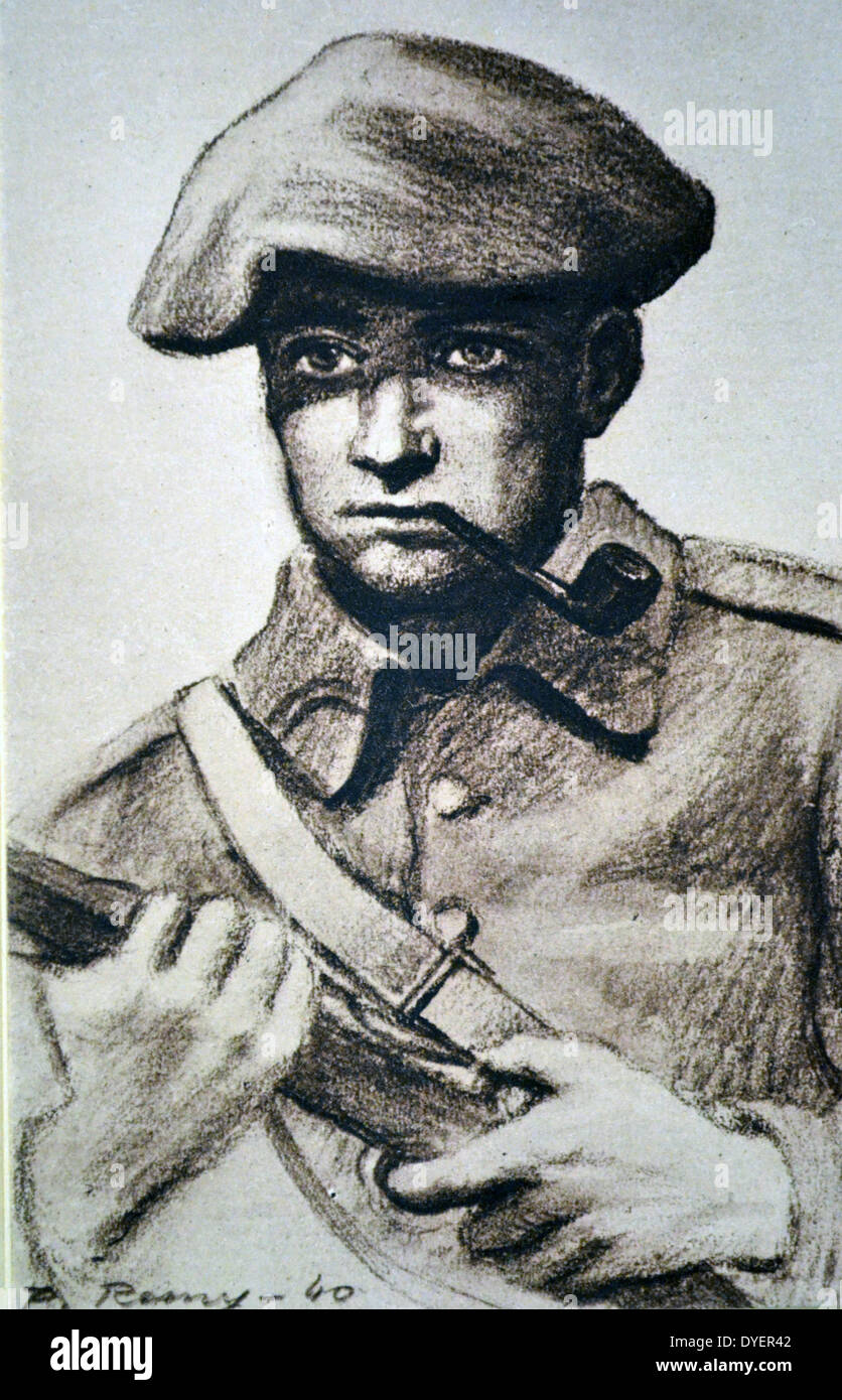 World War Two French army soldier. Drawing by P Remy 1940 Stock Photo