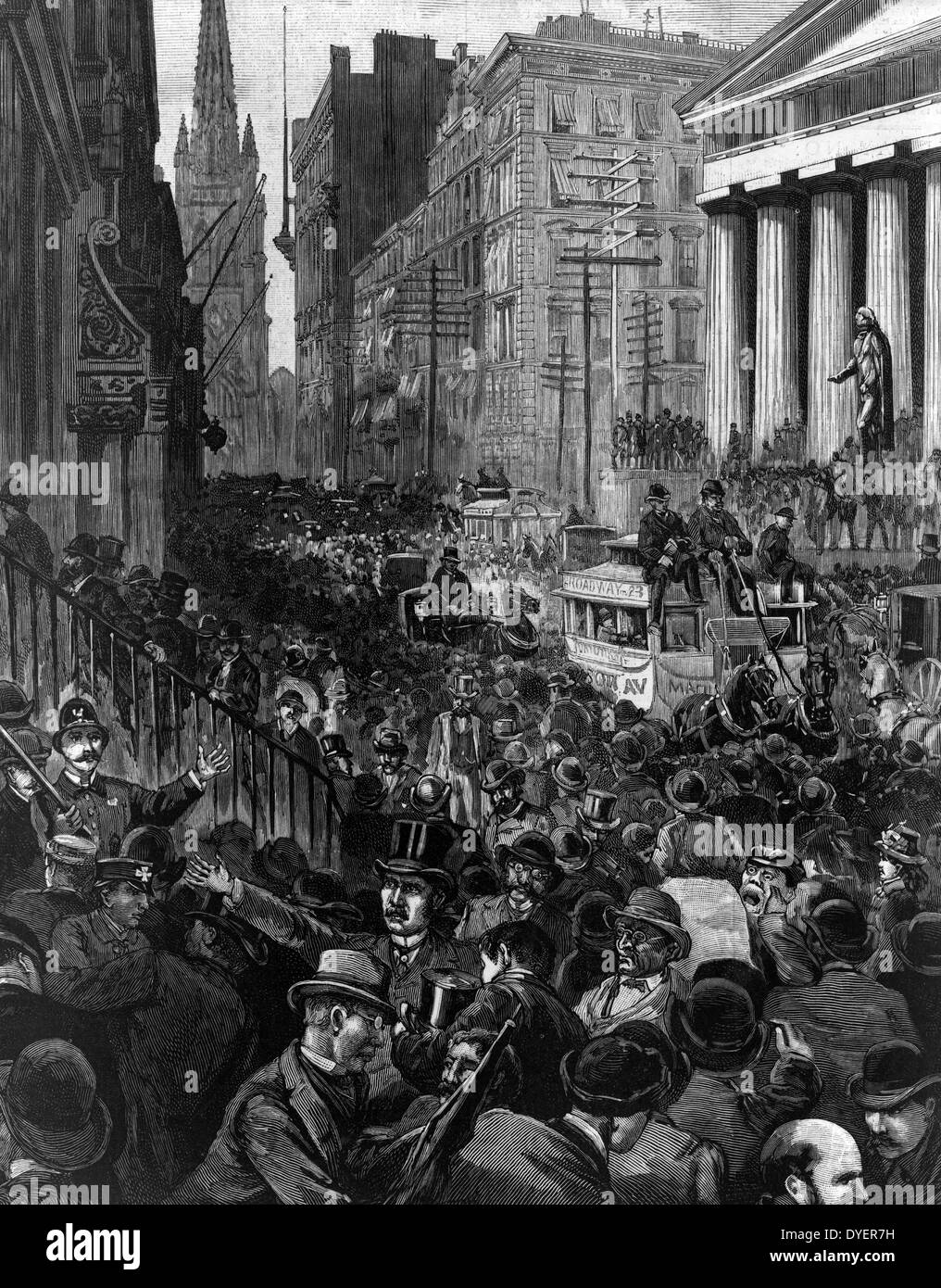 The panic of investors and stockbrokers, in Wall Street Wednesday morning, May 14 1884. Stock Photo